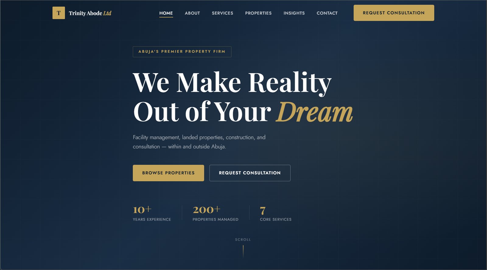 Trinity Abode real estate website home page