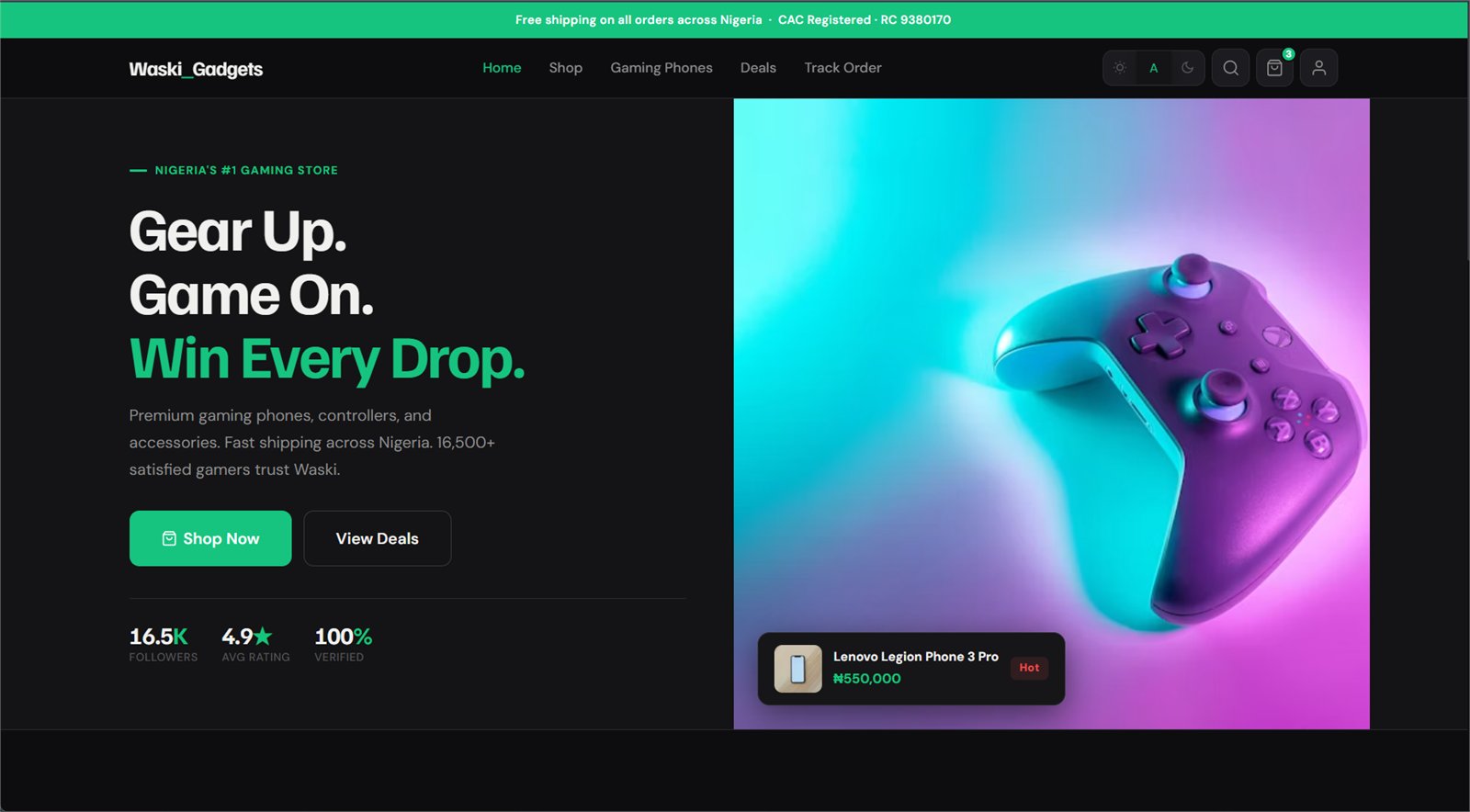 Waski Gadgets technology store website home page